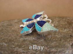 Native American Zuni Sterling Silver Inlay Butterfly Lapis Opal Pin/Pendant Qu