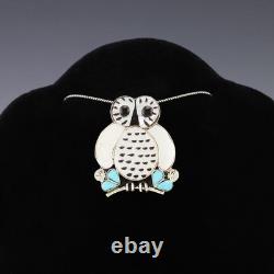 Native American Zuni Sterling Silver Inlay Owl Pin/pendant Reginda Kallestewa