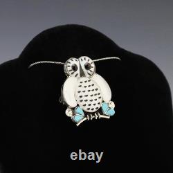 Native American Zuni Sterling Silver Inlay Owl Pin/pendant Reginda Kallestewa