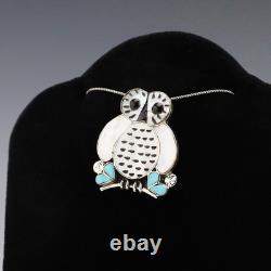 Native American Zuni Sterling Silver Inlay Owl Pin/pendant Reginda Kallestewa