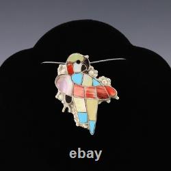 Native American Zuni Sterling Silver & Inlay Parrot Pin/pendant By Loretta Gia