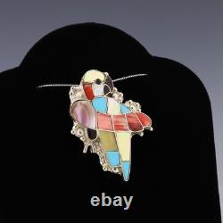Native American Zuni Sterling Silver & Inlay Parrot Pin/pendant By Loretta Gia