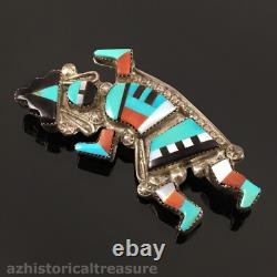 Native American Zuni Sterling Silver Mosaic Inlay Rainbow Man Pin Pendant