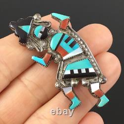 Native American Zuni Sterling Silver Mosaic Inlay Rainbow Man Pin Pendant