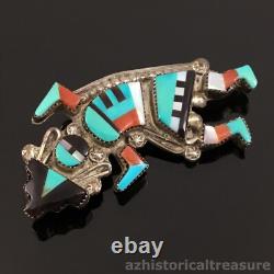Native American Zuni Sterling Silver Mosaic Inlay Rainbow Man Pin Pendant