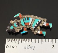 Native American Zuni Sterling Silver Mosaic Inlay Rainbow Man Pin Pendant