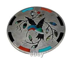 Native American Zuni Sterling Silver Multi-Gemstone Hummingbird Pendant/ Pin