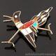 Native American Zuni Sterling Silver Multi-stone Inlay Roadrunner Pin