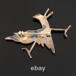 Native American Zuni Sterling Silver Multi-stone Inlay Roadrunner Pin