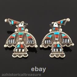 Native American Zuni Sterling Silver Multi-stone Inlay Thunderbird Pin Pair