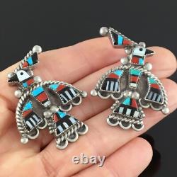 Native American Zuni Sterling Silver Multi-stone Inlay Thunderbird Pin Pair
