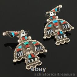 Native American Zuni Sterling Silver Multi-stone Inlay Thunderbird Pin Pair
