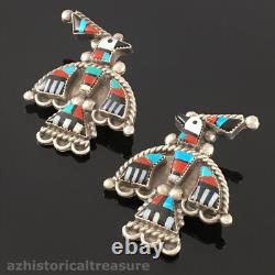 Native American Zuni Sterling Silver Multi-stone Inlay Thunderbird Pin Pair