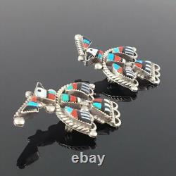Native American Zuni Sterling Silver Multi-stone Inlay Thunderbird Pin Pair