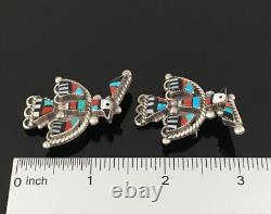 Native American Zuni Sterling Silver Multi-stone Inlay Thunderbird Pin Pair
