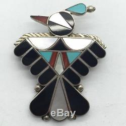 Native American Zuni Sterling Silver Mutli-Stone Inlay Thunderbird Pin/Pendant