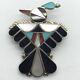 Native American Zuni Sterling Silver Mutli-stone Inlay Thunderbird Pin/pendant