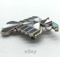 Native American Zuni Sterling Silver Mutli-Stone Inlay Thunderbird Pin/Pendant