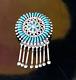 Native American Zuni Sterling Silver Petit Point Turquoise Pendant Brooch Signed