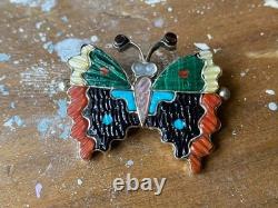 Native American Zuni Tamara Pinto Signed Butterfly Sterling Silver Pin Pendant