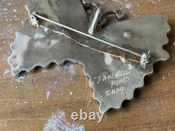Native American Zuni Tamara Pinto Signed Butterfly Sterling Silver Pin Pendant