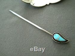 Native American Zuni Turquoise Channel Inlay Sterling Silver Hair Pin Barrette