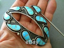 Native American Zuni Turquoise Channel Inlay Sterling Silver Hair Pin Barrette