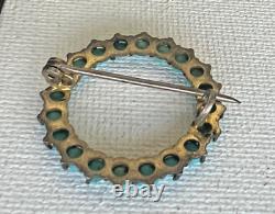 Native American Zuni Turquoise Cluster Sterling Round Pin Brooch