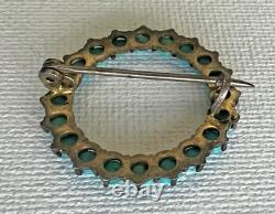 Native American Zuni Turquoise Cluster Sterling Round Pin Brooch