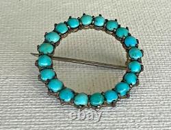 Native American Zuni Turquoise Cluster Sterling Round Pin Brooch