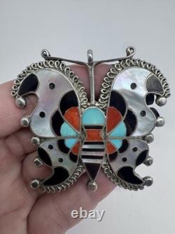 Native American Zuni Turquoise Multistone Inlaid Butterfly Pin/pendant
