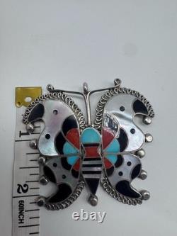 Native American Zuni Turquoise Multistone Inlaid Butterfly Pin/pendant