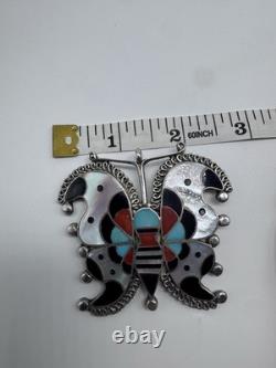 Native American Zuni Turquoise Multistone Inlaid Butterfly Pin/pendant
