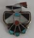 Native American Zuni Pin Brooch Sterling & Coral Turquoise Onyx Shell Bird Inlay