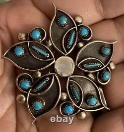 Native American Zuni sterling petit point turquoise Pin brooch pendant