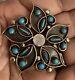 Native American Zuni Sterling Petit Point Turquoise Pin Brooch Pendant
