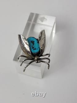 Native American bug pin turquoise sterling 1.25 inch Navajo J Delvin Vintage
