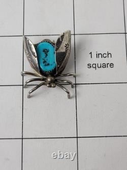 Native American bug pin turquoise sterling 1.25 inch Navajo J Delvin Vintage