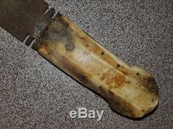 Native American fur trade Dag style knife, iron pinned Bone handle, trade era