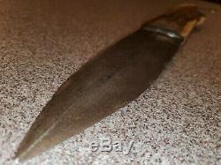 Native American fur trade Dag style knife, iron pinned Bone handle, trade era