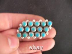 Native American grade A+ petit point Turquoise Sterling pin brooch by Tom Begay