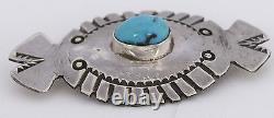 Native American sterling Turquoise pin brooch-Povi Jemu (Ray) Tafoya SANTA CLARA