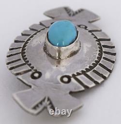 Native American sterling Turquoise pin brooch-Povi Jemu (Ray) Tafoya SANTA CLARA
