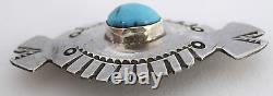 Native American sterling Turquoise pin brooch-Povi Jemu (Ray) Tafoya SANTA CLARA