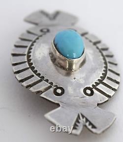 Native American sterling Turquoise pin brooch-Povi Jemu (Ray) Tafoya SANTA CLARA