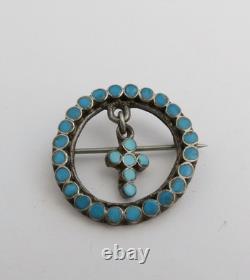 Native American sterling silver zuni vtg petite point turquoise cross dangle pin