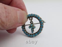 Native American sterling silver zuni vtg petite point turquoise cross dangle pin