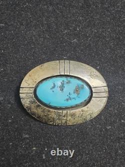 Native American turquoise sterling silver brooch signed letter p