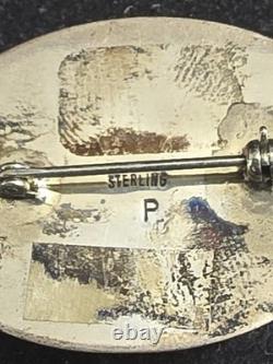 Native American turquoise sterling silver brooch signed letter p
