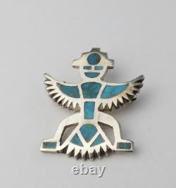 Native American vtg 1970s ish sterling silver fine knifewing turquoise pin